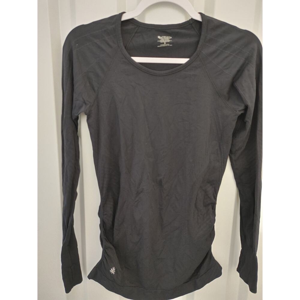 Athleta Top Athletic Long Sleeve Textured Thumb Holes Black Small